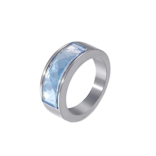 Bihsilin Frauen Ring Edelstahl, Damen Ringe mit Blau Kristall Bandring Eheringe Hochzeit Ring Personalisiert Silber Größe 52 (16.6) von Bishilin