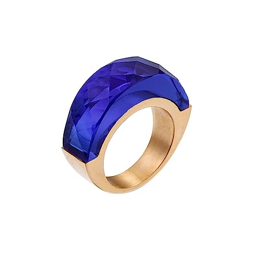 Bihsilin Frauen Ring Edelstahl, Damen Ringe mit Blau Kristall Eheringe Hochzeit Ring Personalisiert Gold Größe 54 (17.2) von Bishilin