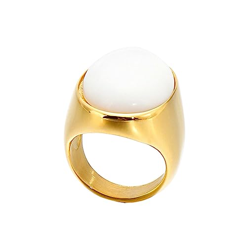 Bihsilin Frauen Ring Edelstahl, Damen Ringe mit Creme Weiß Stein Siegelring Eheringe Hochzeit Ring Personalisiert Gold Gr.52 (16.6) von Bishilin