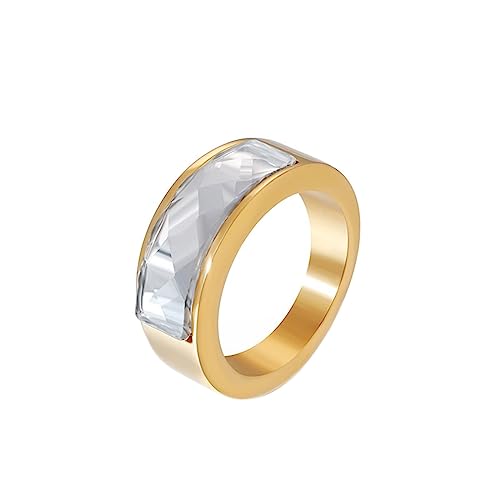 Bihsilin Frauen Ring Edelstahl, Damen Ringe mit Grau Kristall Bandring Eheringe Hochzeit Ring Personalisiert Gold Größe 60 (19.1) von Bishilin