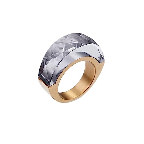 Bihsilin Frauen Ring Edelstahl, Damen Ringe mit Grau Kristall Eheringe Hochzeit Ring Personalisiert Gold Gr.52 (16.6) von Bishilin