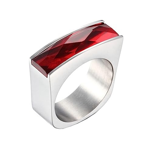 Bihsilin Frauen Ring Edelstahl, Damen Ringe mit Rot Rechteck Glas Eheringe Hochzeit Ring Personalisiert Silber Gr.52 (16.6) von Bishilin