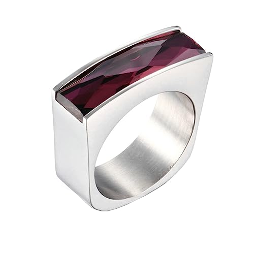 Bihsilin Frauen Ring Edelstahl, Damen Ringe mit Violett Rechteck Glas Eheringe Hochzeit Ring Personalisiert Silber Größe 60 (19.1) von Bishilin