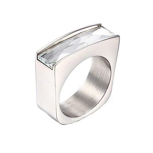 Bihsilin Frauen Ring Edelstahl, Damen Ringe mit Weiß Rechteck Glas Eheringe Hochzeit Ring Personalisiert Silber Größe 54 (17.2) von Bishilin