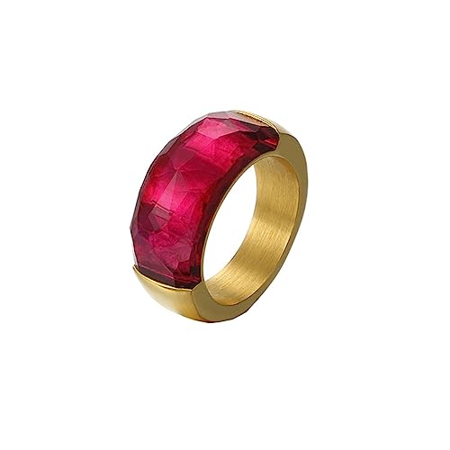 Bihsilin Frauen Ringe Edelstahl, Verlobungsringe 10MM mit Rosenrot Glas Bandring Ring Damen Personalisiert Gold Größe 54 (17.2) von Bishilin