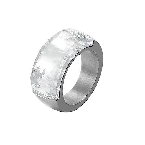 Bihsilin Frauen Ringe Edelstahl, Verlobungsringe 10MM mit Weiß Stein Bandring Ring Damen Personalisiert Silber Gr.52 (16.6) von Bishilin