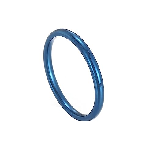 Bihsilin Frauen Ringe Edelstahl, Verlobungsringe 2MM Schmal Bandring Ring Damen Personalisiert Blau Größe 62 (19.7) von Bishilin