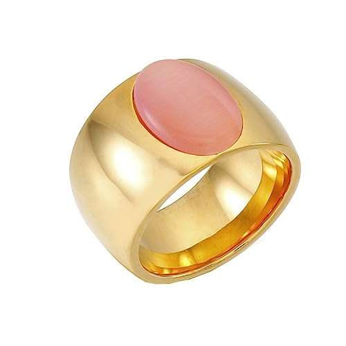 Bihsilin Frauen Ringe Edelstahl, Verlobungsringe Breit 15MM mit Rosa Stein Bandring Ring Damen Personalisiert Gold Größe 60 (19.1) von Bishilin