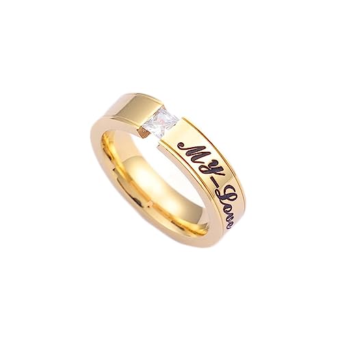 Bihsilin Frauen Ringe Edelstahl, Verlobungsringe My Love 6MM mit Zirkonia Ring Damen Personalisiert Gold Gr.67 (21.3) von Bishilin