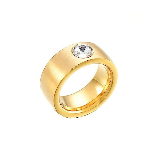 Bihsilin Frauen Ringe Edelstahl, Verlobungsringe mit Rund Zirkonia Bandring Ring Damen Personalisiert Gold Gr.54 (17.2) von Bishilin