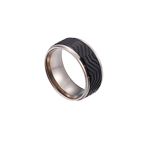 Bihsilin Ring Edelstahl Damen, Ringe Personalisiert 10MM Gestreift Bandring Hochzeit Ring Nickelfrei für Frauen Silber Schwarz Gr.62 (19.7) von Bishilin