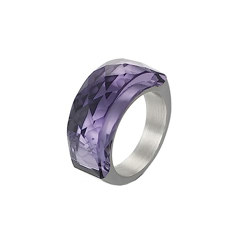 Bihsilin Ring Edelstahl Damen, Ringe Personalisiert 10MM mit Violett Stein Bandring Hochzeit Ring Nickelfrei für Frauen Silber Größe 52 (16.6) von Bishilin