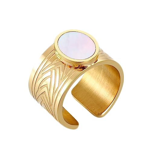 Bihsilin Ring Edelstahl Damen, Ringe Personalisiert 12MM mit Oval Muschel Hochzeit Ring Nickelfrei für Frauen Gold Gr.54 (17.2) von Bishilin