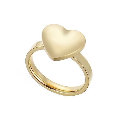 Bihsilin Ring Edelstahl Damen, Ringe Personalisiert 3MM mit Herz Hochzeit Ring Nickelfrei für Frauen Gold Gr.52 (16.6) von Bishilin