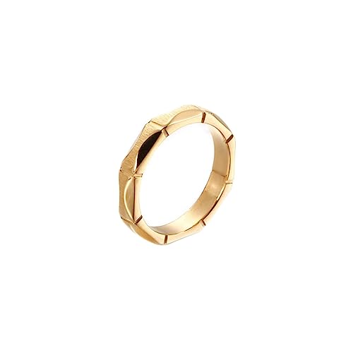 Bihsilin Ring Edelstahl Damen, Ringe Personalisiert 4MM Gemustert Matt Bandring Hochzeit Ring Nickelfrei für Frauen Gold Gr.52 (16.6) von Bishilin