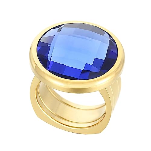 Bihsilin Ring Edelstahl Damen, Ringe Personalisiert Breit mit Blau Glas Siegelring Hochzeit Ring Nickelfrei für Frauen Gold Größe 60 (19.1) von Bishilin