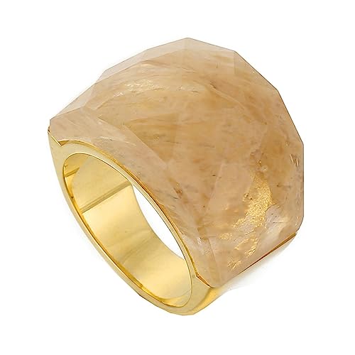 Bihsilin Ring Edelstahl Damen, Ringe Personalisiert Breit mit Naturstein Siegelring Hochzeit Ring Nickelfrei für Frauen Gold Größe 60 (19.1) von Bishilin