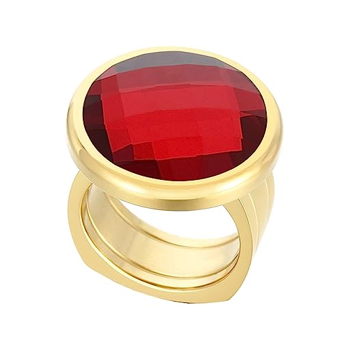 Bihsilin Ring Edelstahl Damen, Ringe Personalisiert Breit mit Rot Glas Siegelring Hochzeit Ring Nickelfrei für Frauen Gold Größe 54 (17.2) von Bishilin