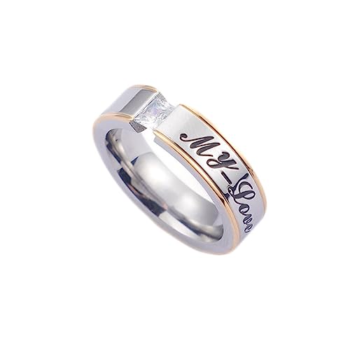 Bihsilin Ring Edelstahl Damen, Ringe Personalisiert My Love 6MM mit Zirkonia Hochzeit Ring Nickelfrei für Frauen Silber Gold Größe 54 (17.2) von Bishilin