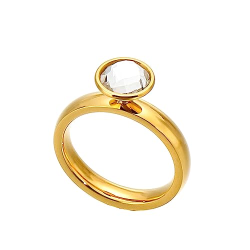 Bihsilin Ring Edelstahl Damen, Ringe Personalisiert Solitär mit Glas Hochzeit Ring Nickelfrei für Frauen Gold Größe 62 (19.7) von Bishilin