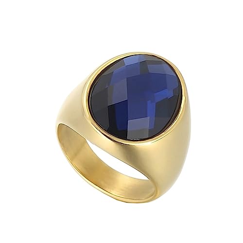 Bihsilin Ring Edelstahl Damen, Ringe Personalisiert mit Blau Glas Siegelring Hochzeit Ring Nickelfrei für Frauen Gold Gr.54 (17.2) von Bishilin