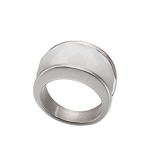 Bihsilin Ring Edelstahl Damen, Ringe Personalisiert mit Glas Breit 12MM Hochzeit Ring Nickelfrei für Frauen Silber Größe 57 (18.1) von Bishilin