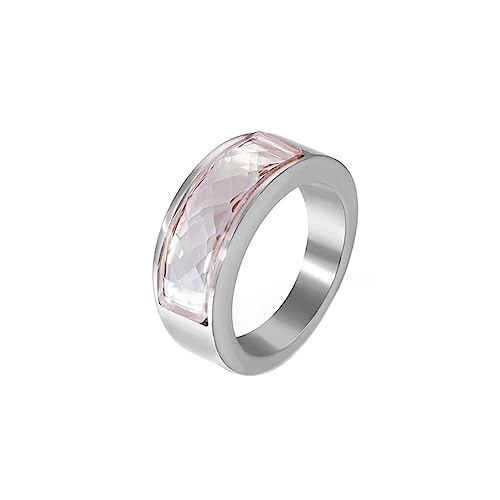 Bihsilin Ring Edelstahl Damen, Ringe Personalisiert mit Rosa Kristall Bandring Hochzeit Ring Nickelfrei für Frauen Silber Größe 52 (16.6) von Bishilin