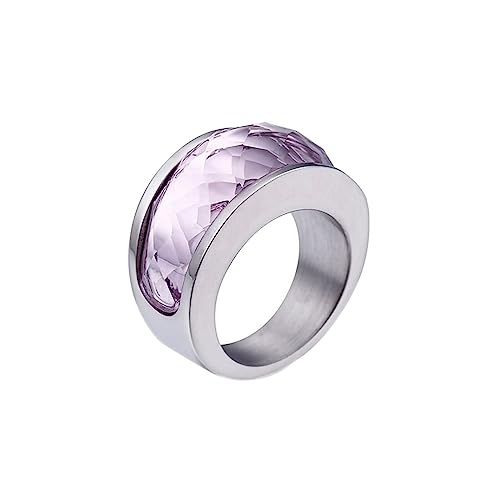 Bihsilin Ring Edelstahl Damen, Ringe Personalisiert mit Rosa Kristall Hochzeit Ring Nickelfrei für Frauen Silber Größe 57 (18.1) von Bishilin