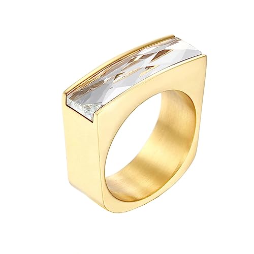 Bihsilin Ring Edelstahl Damen, Ringe Personalisiert mit Weiß Rechteck Glas Hochzeit Ring Nickelfrei für Frauen Gold Größe 54 (17.2) von Bishilin