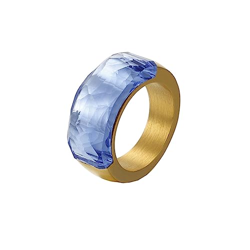 Bihsilin Ringe Damen Edelstahl, Ring Personalisiert 10MM mit Blau Stein Bandring Hochzeit Ringe Frauen Nickelfrei Gold Gr.54 (17.2) von Bishilin