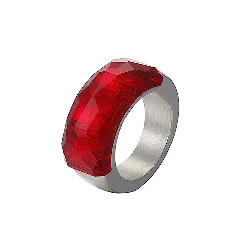 Bihsilin Ringe Damen Edelstahl, Ring Personalisiert 10MM mit Rot Glas Bandring Hochzeit Ringe Frauen Nickelfrei Silber Gr.54 (17.2) von Bishilin