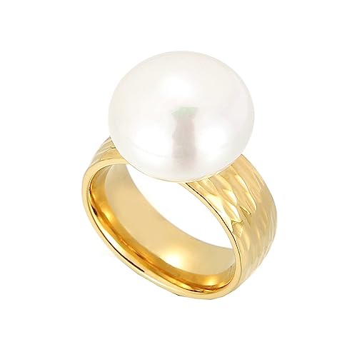 Bihsilin Ringe Damen Edelstahl, Ring Personalisiert 8MM Solitär mit Perle Hochzeit Ringe Frauen Nickelfrei Gold Gr.60 (19.1) von Bishilin