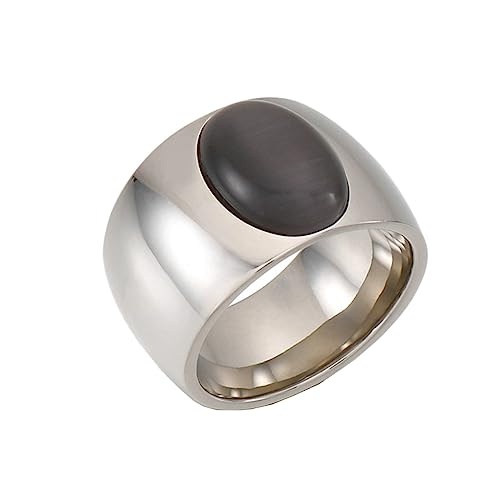 Bihsilin Ringe Damen Edelstahl, Ring Personalisiert Breit 15MM mit Schwarz Stein Bandring Hochzeit Ringe Frauen Nickelfrei Silber Gr.52 (16.6) von Bishilin