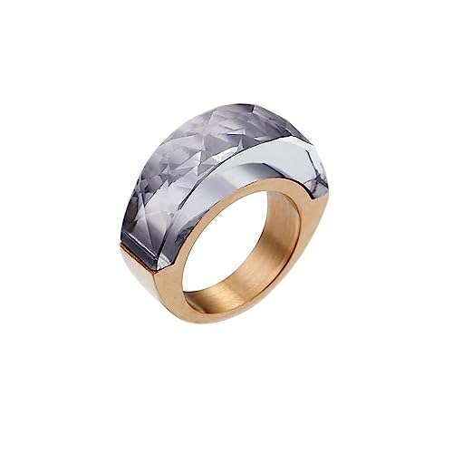 Bihsilin Ringe Damen Edelstahl, Ring Personalisiert mit Grau Kristall Hochzeit Ringe Frauen Nickelfrei Gold Größe 54 (17.2) von Bishilin