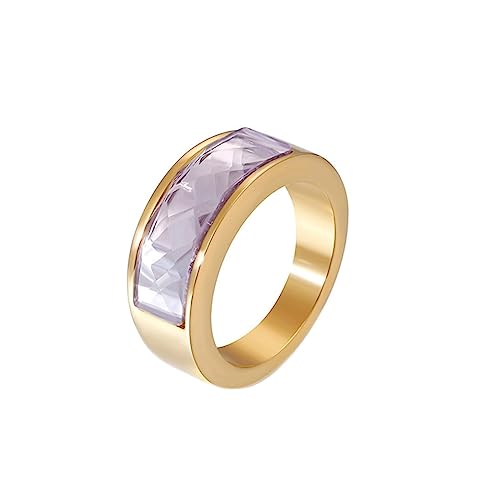 Bihsilin Ringe Damen Edelstahl, Ring Personalisiert mit Lila Kristall Bandring Hochzeit Ringe Frauen Nickelfrei Gold Gr.57 (18.1) von Bishilin