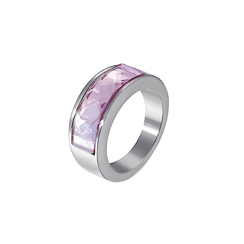 Bihsilin Ringe Damen Edelstahl, Ring Personalisiert mit Lila Kristall Bandring Hochzeit Ringe Frauen Nickelfrei Silber Gr.60 (19.1) von Bishilin