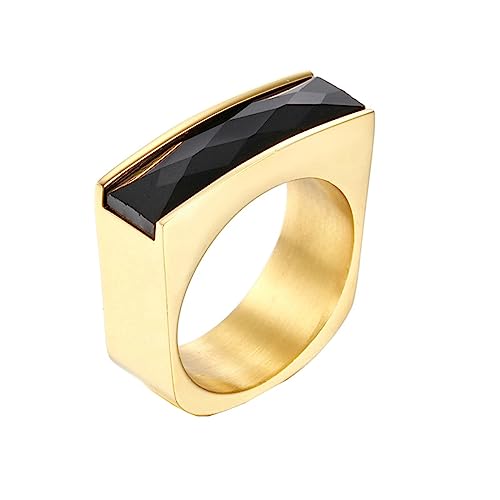 Bihsilin Ringe Damen Edelstahl, Ring Personalisiert mit Rechteck Glas Hochzeit Ringe Frauen Nickelfrei Gold Größe 60 (19.1) von Bishilin