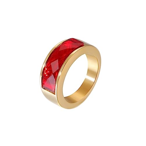 Bihsilin Ringe Damen Edelstahl, Ring Personalisiert mit Rot Kristall Bandring Hochzeit Ringe Frauen Nickelfrei Gold Größe 60 (19.1) von Bishilin