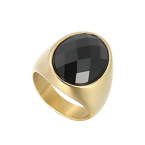 Bihsilin Ringe Damen Edelstahl, Ring Personalisiert mit Schwarz Glas Siegelring Hochzeit Ringe Frauen Nickelfrei Gold Gr.60 (19.1) von Bishilin