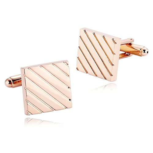 Bishilin 1 Paar Edelstahl Herren Manschettenknöpfe Hochzeit Rechteck Diagonaler Schrägstrich Hemd Manschettenknopf Rosegold von Bishilin