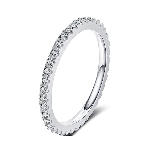 Bishilin 925 Silber Ringe Damen, Ehering Schmal mit 0.57ct Moissanit Bandring Hochzeitsringe Verlobungsringe für Frauen Gr.53 (16.9) von Bishilin