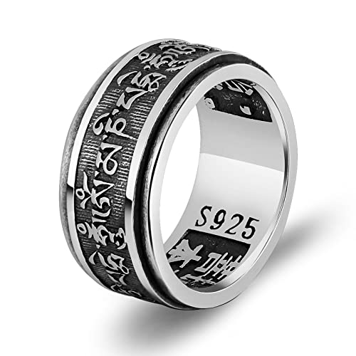 Bishilin 925 Sterling Silber Ring Herren Große 66 (21.0), Männer Ring Biker Silber Buddhist mit Mantra Partnerringe Freundschaftsringe Beste Freunde von Bishilin