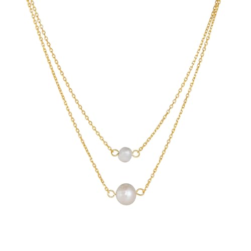 Bishilin Anhänger Halskette Gold 375, Kette Damen 45CM Charms Anhänger Doppellagig mit Perlen Hochzeit Halskette für Frauen Braut von Bishilin