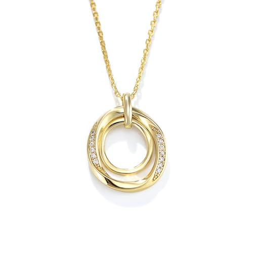 Bishilin Anhänger Halskette Gold 585, Kette Damen 45CM Charms Anhänger Doppelte Ringe mit Diamant Hochzeit Halskette für Frauen Braut von Bishilin
