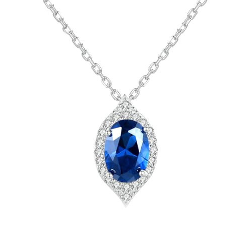 Bishilin Anhänger Halskette Weißgold 585, Kette Damen 45CM Charms Anhänger Blatt mit Saphir 0.75ct und Diamant Halskette Hochzeit Braut von Bishilin