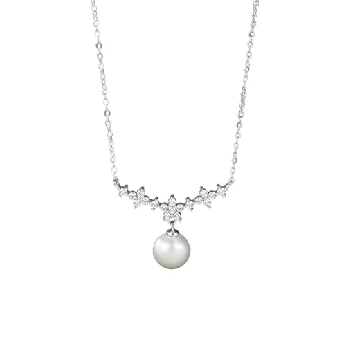 Bishilin Anhänger Halskette Weißgold 585, Kette Damen 45CM Charms Anhänger Diamant Blumen mit 8MM Perle Hochzeit Halskette für Frauen Braut von Bishilin