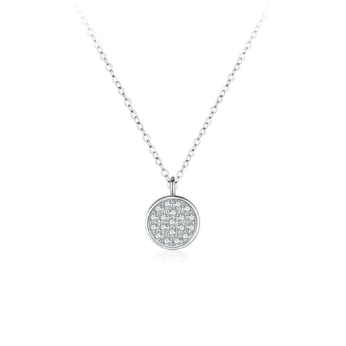 Bishilin Anhänger Halskette Weißgold 585, Kette Damen 45CM Charms Anhänger Rund mit Diamant Hochzeit Halskette für Frauen Braut von Bishilin