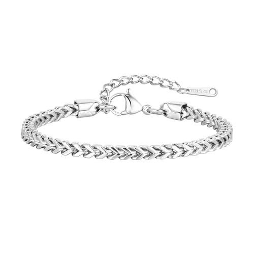 Bishilin Armbänder Damen Verstellbar 18.5CM, Edelstahl Armband 3MM Francokette Betterarmband Personalisiert Charm Armbänder für Frauen Silber von Bishilin