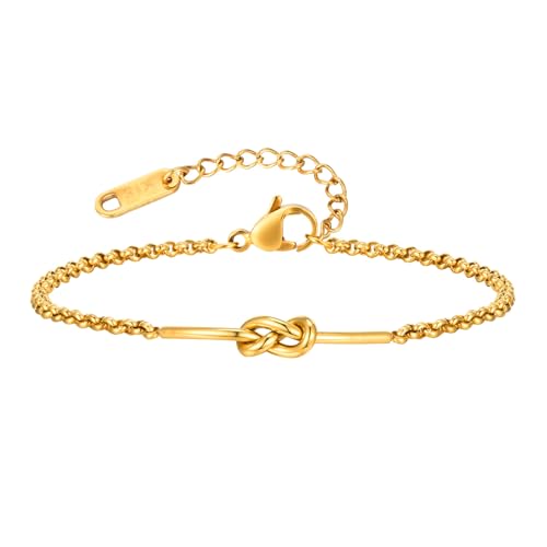 Bishilin Armbänder Damen Verstellbar 19CM, Edelstahl Armband mit Knoten Betterarmband Personalisiert Charm Armbänder für Frauen Gold Bishilin Armbänder Damen Verstellbar 19CM, Edelstahl Armband mit Knoten Betterarmband Personalisiert Charm Armbänder für Frauen Gold von Bishilin