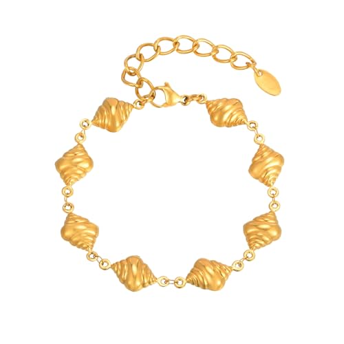 Bishilin Armbänder Damen Verstellbar 21.6CM, Edelstahl Armband Urlaub mit Seemuschel Betterarmband Personalisiert Charm Armbänder für Frauen Gold Bishilin Armbänder Damen Verstellbar 21.6CM, Edelstahl Armband Urlaub mit Seemuschel Betterarmband Personalisiert Charm Armbänder für Frauen Gold von Bishilin